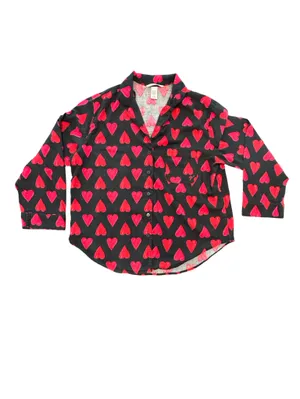 Victoria’s Secret Black Red Heart pattern Button Up cozy Flannel pajama Set SM thumbnail 4