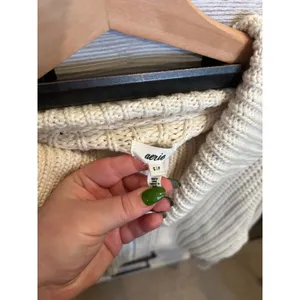 Aerie Cream Chunky Knit Full Zip Cropped Cardigan Sweater Oversized Collar Small thumbnail 5