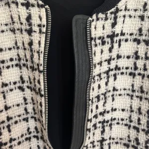 Abercrombie & Fitch Women Tweed‎ Bomber Jacket Wool Blend Black Cream Large L thumbnail 9