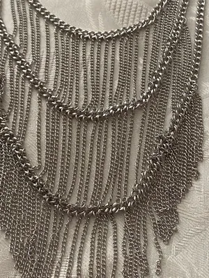 DaVinci Silver Tone Necklace & Earrings Set 3 Rows Fringe Statement Festival New thumbnail 5