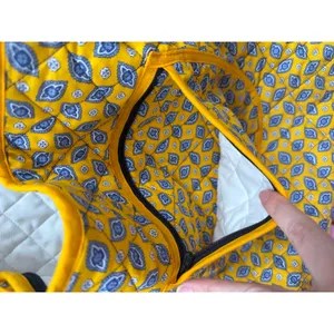 Yellow Blue Floral Paisley Block Print French Provincial Provence Tote 14.5x20 thumbnail 4