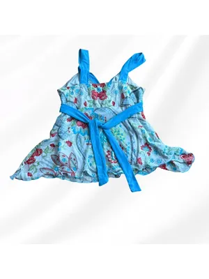 No Boundaries Y2K Baby Blue Babydoll Chiffon Tankini Top Medium Paisley Tie Back 2000s Fairy thumbnail 2
