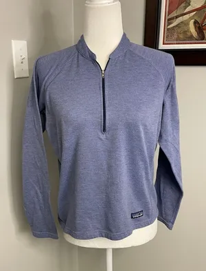 Patagonia Womens Blue Heathered Quarter Zip Pullover Long Sleeve Top Small thumbnail 1