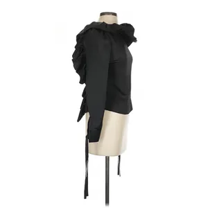 Osman Yousefzada Black Ruffle Cold Shoulder Satin Top Size 2 Whimsigoth Y2K thumbnail 3