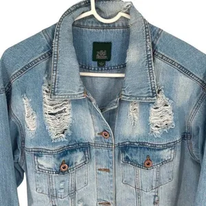 Wild Fable Womens Distressed Long Sleeve Button Denim Jean Jacket‎ Blue Large thumbnail 2