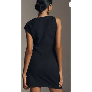 Anthropologie Asymmetrical Mini Dress Black Hardware Detail‎ Large LBD Modernist thumbnail 2