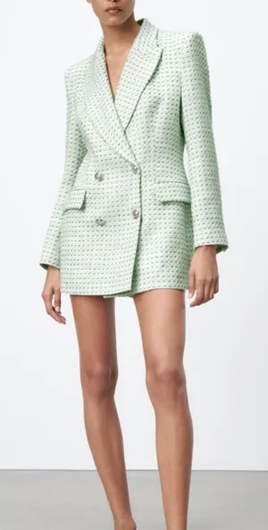 Zara Tweed Green Blazer thumbnail 1