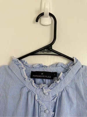 Tuckernuck Pomander Place Light Blue Pinstripe Ruffle Popover Blouse thumbnail 5