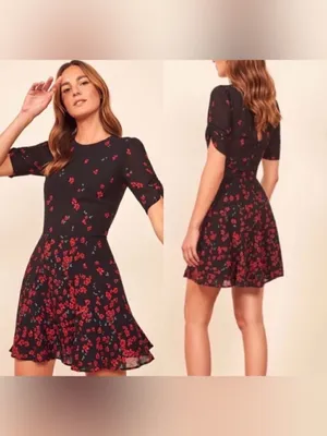 Reformation Gracie Mini Black Dress Floral Oracle Size 0 thumbnail 2
