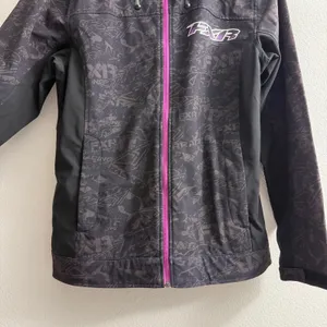FXR Jacket Womens Size 6 Black Purple Logo Print Racing Hooded Softshell Zip Up thumbnail 5