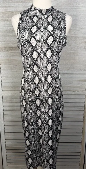 CAUTION TO THE WIND Snake Print Bodycon Sleeveless Mock Neck Maxi Dress-Medium thumbnail 1