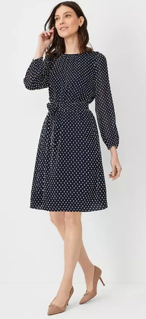 Ann Taylor‎ Clip Belted Mock Neck Shift Dress Night Sky Navy Blue Size 2 Petite thumbnail 1