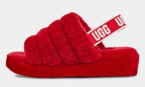 Ugg fluff mama red shearling slingback slip on slippers 7 . thumbnail 1