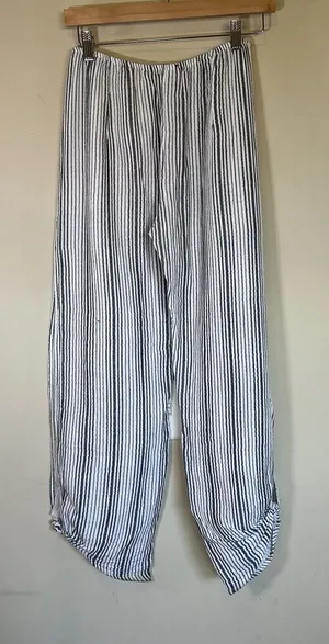 Stark‎ X Wide Legged Side Slit White & Blue Striped Pants Women's XS USA Cotton thumbnail 1