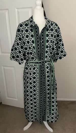 Crown & Ivy Puff Sleeve Printed Collared Maxi Dress With Tie- Sz 3x- Nwt thumbnail 1