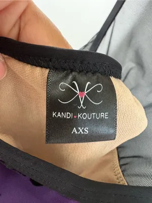 Kandi Kouture Black & Purple Floral Velvet Mesh Leotard Size AXS thumbnail 7
