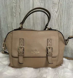 kate spade taupe leather satchel with buckled flap- Allen Street Raquelle thumbnail 1