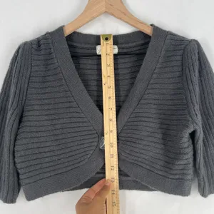 Anthropologie Laurete Lane Womens Size M Alpaca Blend Gray 3/4 Sleeve Crop Cardigan‎ Sweater thumbnail 11