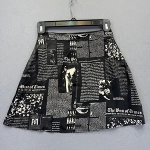 Reformation Black White Silk Newspaper Print Mini‎ Skirt The Best of Times XXS thumbnail 9