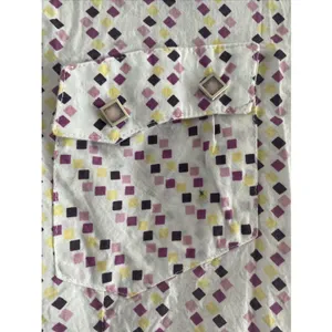 Ariat Western Pearl Snap Shirt Womens M Purple Yellow Diamond Print Cotton Top thumbnail 2