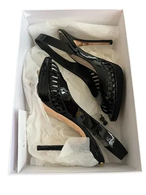 Christian Dior Women’s Whisper Black Patent Leather Peep Toe Sandals Heels 37 thumbnail 14