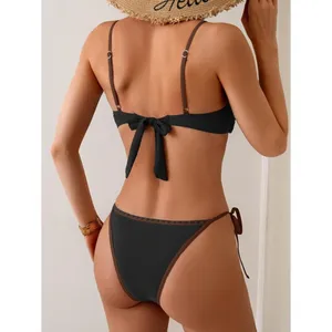 B2prity Bikini String Triangle Two Piece Bathing Suit Side Tie Swimsuit MEDIUM Brown thumbnail 2