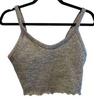 Forever 21 Knit V-Neck Scalloped‎ Crop Top Tank Gray Heather Size Large thumbnail 1