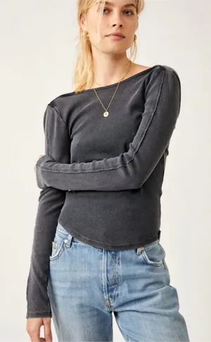 We the free unapologetic long sleeve grey top thumbnail 1