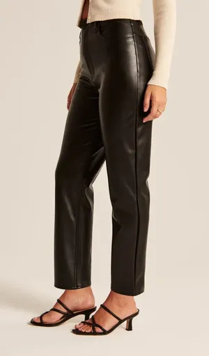 Abercrombie & Fitch Curve Love Vegan Leather Ankle Straight Ultra High Rise 32 thumbnail 1