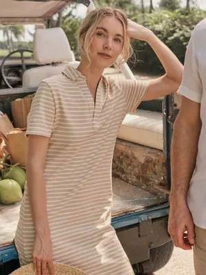 NWT Southern Tide Demi‎ Stripe Irish Cream Preppy Coastal Polo Shirt Dress thumbnail 1