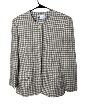 Vintage‎ Prophecy Womens Wool Blazer Houndstooth Button Front Jacket Size 12 Brown thumbnail 1