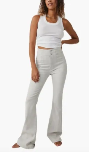 We The‎ Free People Jayde Flare Jeans High Rise Stretch Denim Light Gray thumbnail 1