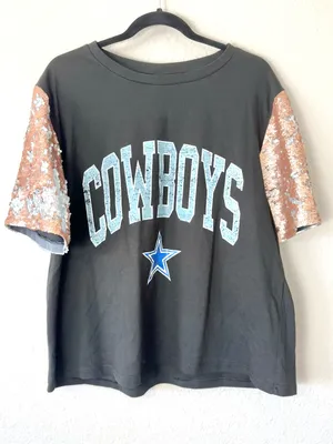 Gameday Couture Dallas Cowboys Football Sequin Sleeve T Shirt Blouse Size Medium thumbnail 1
