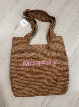 Morphe Brown Crochet Tote with Pink Logo thumbnail 1