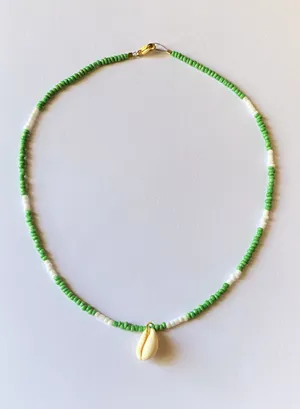 Handmade natural cowrie seashell seed beads necklace🐚☀️🍉 thumbnail 4