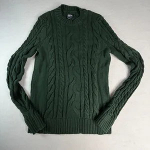 Eddie‎ Bauer Womens XS Forest Green 100% Cotton Cable Knit Crew Neck Sweater thumbnail 1