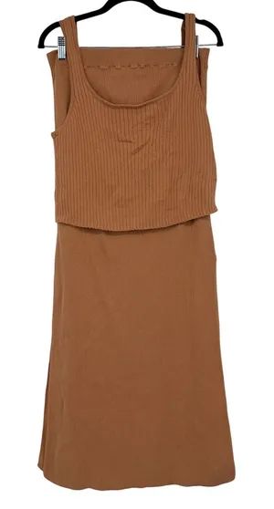 FP Beach Free People Ribbed Knit Tank Maxi Skirt Set Brown Cotton Size L thumbnail 1