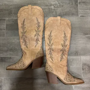 Sugar Kammy Bling Boots Rhinestone Pull On Western Boot Tan Size 11 thumbnail 2