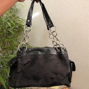 Y2K Gothic Whimsygoth Grunge Black monogram “C” shoulder hand bag purse silver o-ring chain straps studded thumbnail 1