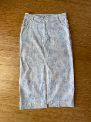 For Love & Lemons Chantal Blue Floral Swan Denim Midi Skirt M thumbnail 6