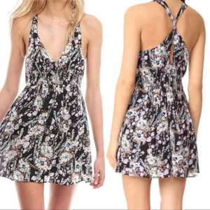 Free People Washed Ashore Black Floral Criss Cross Back Mini Dress Whimsigoth thumbnail 2