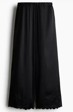 H&M Black Satin Embroidered Pants NWT thumbnail 1