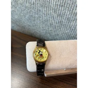 Disney Vintage Mickey Mouse Wristwatch With Worn Leather Strap # note replacement band thumbnail 3