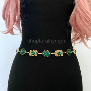 Gold Y2K Emerald Green Jewel Waist Chain Belt, Fits 24.5-51.5 Inches, X7GA1297 thumbnail 1