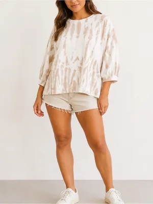 Banana Republic Tie Dye Tan Cream Boxy Fit Puff Sleeve Sweatshirt thumbnail 9