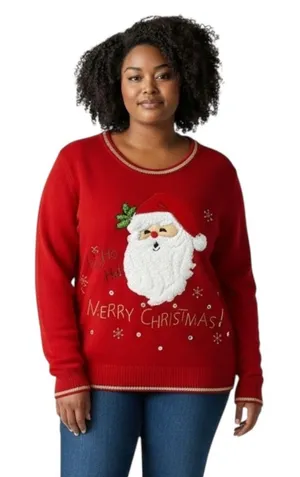 White Stag XL Christmas Sweater‎ Santa Embroidered Merry Red Gold Ugly 1107 thumbnail 1
