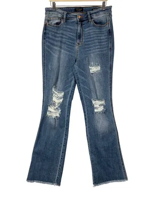 NEW Judy Blue High Waist Destroy Fray Hem Bootcut Jeans Size 31 thumbnail 5