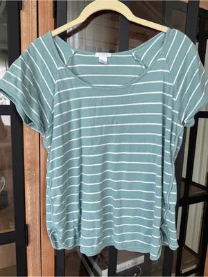 LAKE Pajamas pima sage striped tee short sleeve top tshirt cotton thumbnail 1