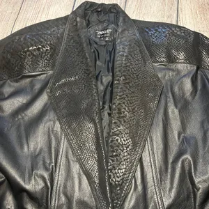 VTG PELLE‎ New York Milano Black Leather Jacket Snakeskin Print Womens Large 90s thumbnail 4