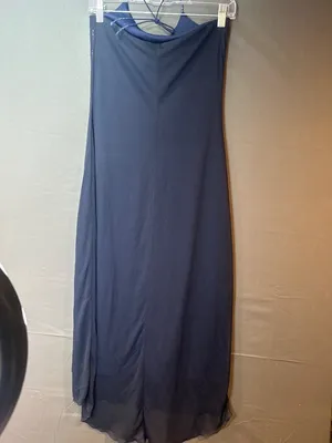 Vintage 90s Byer Too M Navy Rhinestone Halter Maxi Dress Cowl Neck Made USA thumbnail 5